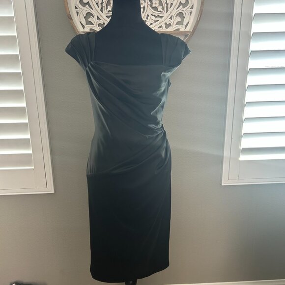 Tadashi Shoji Dress Black Body-Con Cocktail Sleeveless Ruched Square Neck SZ6 - Picture 3 of 12